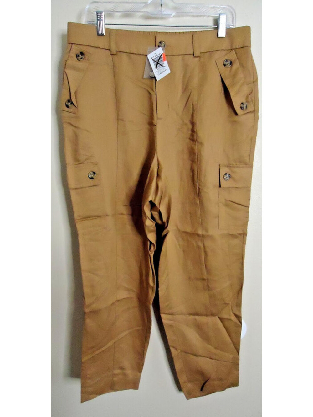 Torrid Wide Leg Studio Linen Blend High-Rise Pant Size 12 Khaki Brown Cargo PKTs